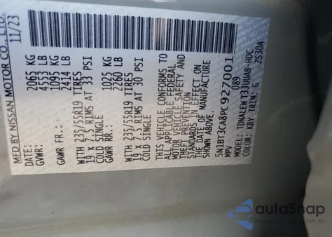 2023 Nissan Rogue Sl from USA, damaged, VIN 5N1BT3CA8PC927001